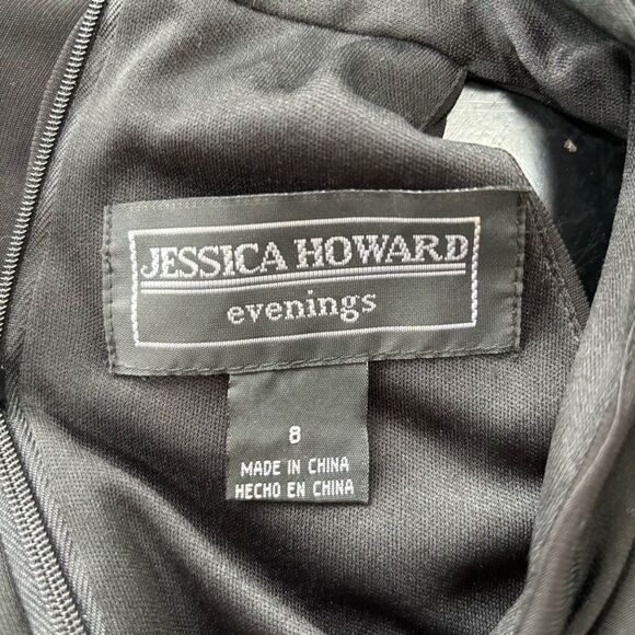 Jessica Howard formal evening black‎ halter midi dress embellished waist size 8 - Picture 2 of 11